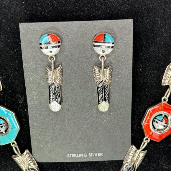 DON DEWA Inlay Necklace with Matching Earrings.....Zuni Native American Made! - Picture 3 of 6